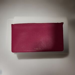 COACH Pouch Clutch Wallet Flat Accessory Zipper Bright Pink Fuchsia 9.5 x 4.5"